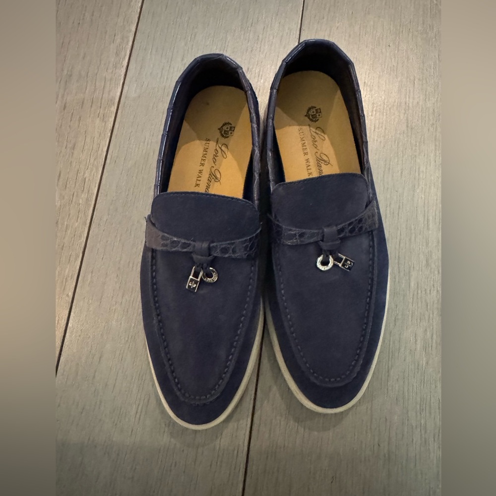 Loro Piana Elegant Navy Loafers with Charm Detail